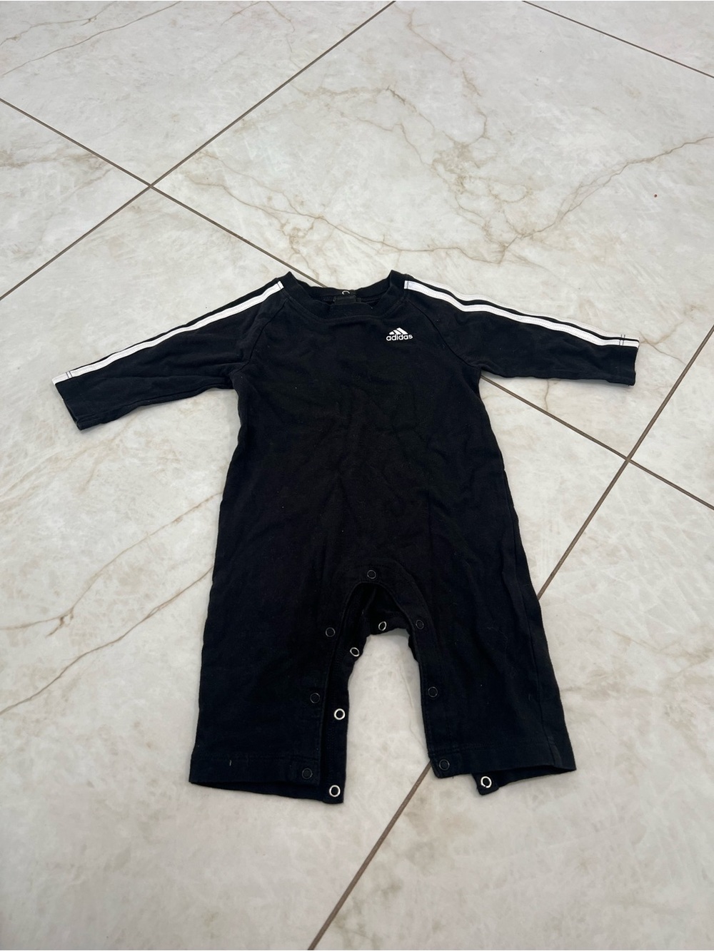 Adidas Black Logo Striped Coverall Onesie Size 6 Months